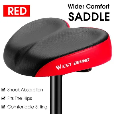 Image de Selle de vélo - Selle VTT - Selle extra large pour un confort optimal - Double amortissement - Ergonomique - CuirPolyuréthaneétanche - 26x21 cm - Rouge