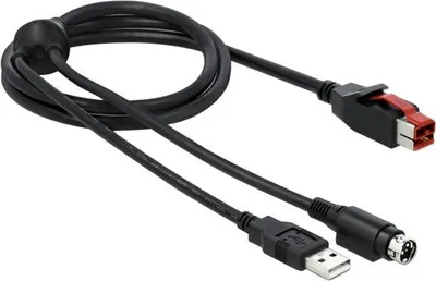Obrázok produktu pre DeLOCK 85942, Čierna, PoweredUSB, USB A/Hosiden Mini-DIN 3 pin, 3 m, Samec/samec, 1 kusov