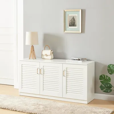 Produktbild von Schuhschrank 'Løten' Schuhregal 125 x 36 x 62 cm mit 3 Türen und 6 Ablagen Weiß