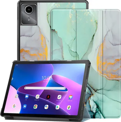 Produktbild von Schutzhülle für Lenovo Tab M11 11" (2024) Hülle TB-330FU TB-330XU Smart Cover Case Schutz Hülle Etui Standfunktion Wake Up & Sleep - Grün Marmor