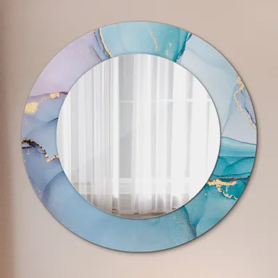 Produktbild von Dekospiegel – Hängespiegel Wandspiegel Spiegel mit Aufdruck – Spiegel – Schlafzimmer - Abstrakt Flüssig - Rund: Ø50cm