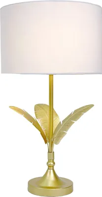 Obrázok produktu pre Stolná lampa Relaxdays, podstavec v tvare palmového listu, látkový tienidlo, pätica E14, obývačka, spálňa, stolná lampa, biela/zlatá