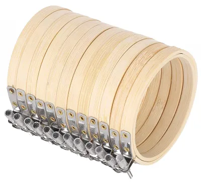 12er-Set Stickrahmen 9 cm, Bambus, verstellbar, für Kreuzstich