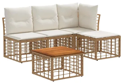 Imagen del producto de vidaXL: Juego de 5 sofás de exterior, color natural y blanco crema, fabricados en poliéster