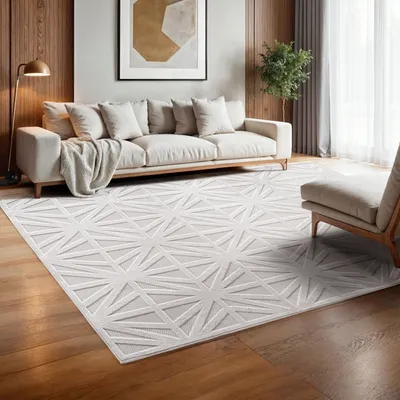 Produktbild von Simpex24 Indoor Outdoor Teppich Wetterfest 3D Optik, Modern Design, Waschbar, Wetterbeständiges, Natur Farbe, Wohnzimmer, Terrasse, Creme-5 Größe: 280 x 370 cm