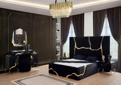 Produktbild von Luxus Schlafzimmer Möbel Bett mit goldenen Schlagen Muster Betten 200x200