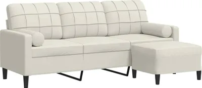 Image de vidaXL Canapé 3 places avec pouf Crème 180 cm velours