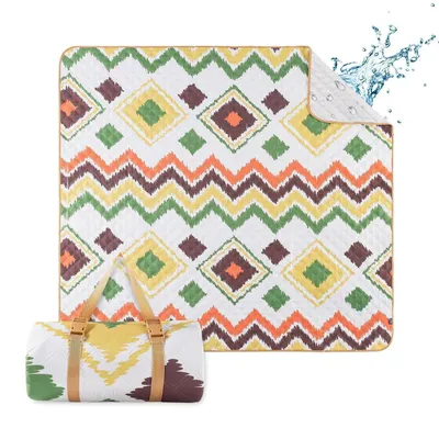 Produktbild von Strand & Picknickdecke 200x200 cm wasserdicht waschbar mit Tragegurt Boho Grün