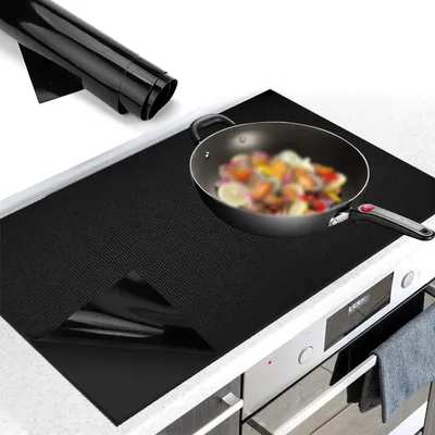 Image de Protection pour plaque de cuisson à induction - Sous-plat en silicone - 53 x 61 cm - Multifonctionnel - Noir