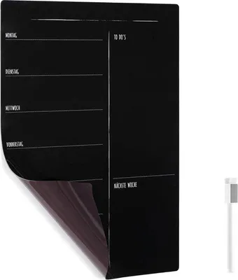 Produktbild von Famanu magnetische Wochenplaner - 40 x 30 cm - Schwarzes Memoboard für Kühlschrank oder Schreibtisch - Auswischbarer Organizer - Inklusive 1 weißem