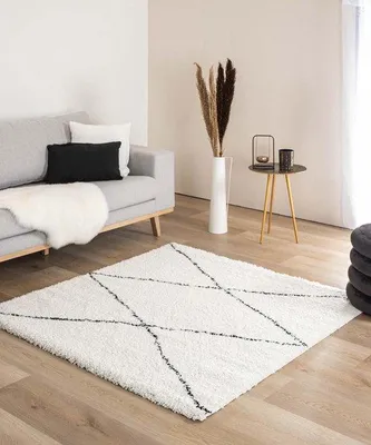 Produktbild von Unyqoos® Hochflor-Berber-Teppich Artisan Atla – quadratisch 200x200 cm, weiß/schwarz, 3 cm Flor, 2,5 kg/m², sehr hohe Dichte