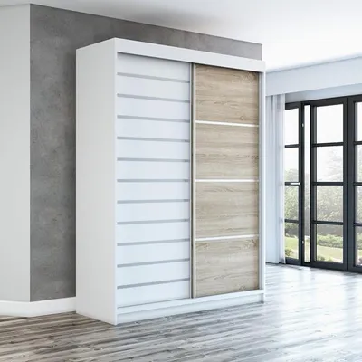 Produktbild von Schwebetürenschrank, 2-türig Schrank! Moderne Garderobe für Kleidung. Verschiedene Farben (Weiß, Schwarz, Somona) Kleiderschrank COLIN 160 cm