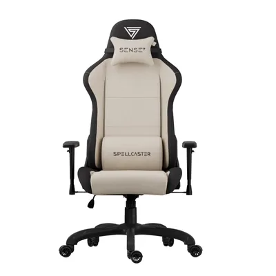 A gaming chair is shown from the front on a white background.