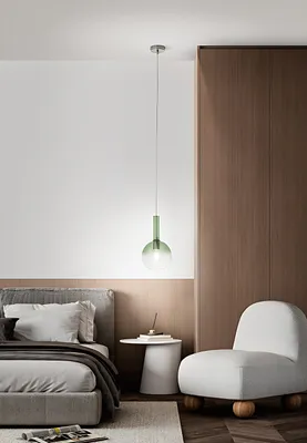 Immagine prodotto di Sospensione in vetro borosilicato verde trasparente sfumato, attacco E27, design moderno, cavo regolabile, diametro 20 cm, IP20 - Perenz