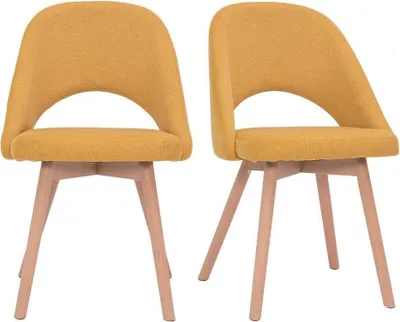 Produktbild von Miliboo - Skandinavische Stühle aus senfgelbem Stoff mit Samteffekt und massivem Buchenholz (2er-Set) COSETTE