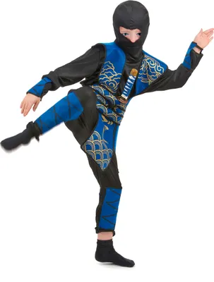 Produktbild von Gefährlicher Ninja Kinderkostüm Krieger schwarz-blau - 134/140 (10-12 Jahre)
