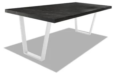 Image de Table de salle à manger en bois et métal - pieds blancs trapézoïdaux - 220x100 cm