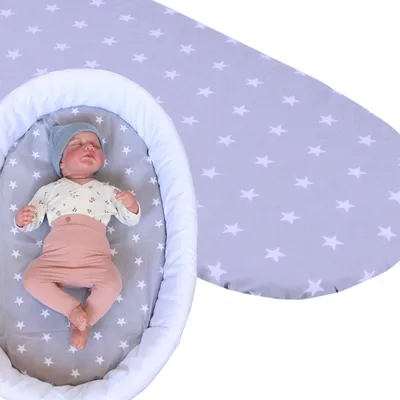 Produktbild von BABYLUX Spannbettlaken, 100% Baumwolle, Grau Sterne, 75-85x30-40cm, für Kinderwagen & Stubenwagen, weich, mit Gummiband, Öko-Tex Standard 100, Modell 91