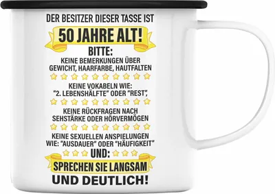 Produktbild von Trendation - 50. Geburtstag Männer Emaille Tasse Geschenk Geschenkidee 50er Geburtstag Spruch Perfektion Vater Papa Lustiger Spruch Witzig (Schwarz)