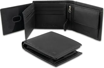 Produktbild von Herren-Geldbörse aus echtem Leder mit RFID-Schutz, schwarz, mit 15 Kartenfächern und Münzfach