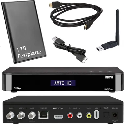 Produktbild von HD TWIN SAT RECEIVER - Imperial HD 7i mit 1TB Festplatte und W-Lan Stick (PVR, USB, LAN, W-Lan, HDMI) Mediacenter, Internetradio, Bluetooth 5.1, SAT IP Server/Client, Alphanumerisches Display