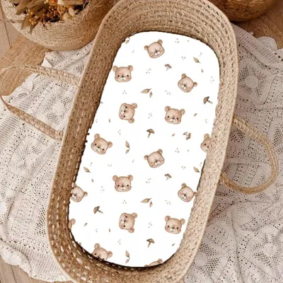 Produktbild von Muminky | Spannbettlaken für Kinderwagen/Stubenwagen - 40x80 cm - Braune Teddybären - Baumwolle - Hipoallergen