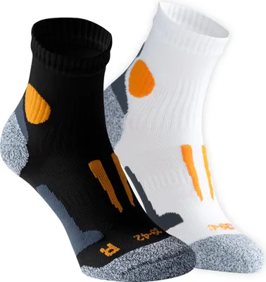 Produktbild von Uni Quarter Lauf- & Funktionssocken, 2 Paar  - Schwarz-Orange / Weiß-Orange - 43 - 46