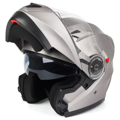 Produktbild von Klapphelm mit Doppelvisier, Hochwertiger Motorradhelm Klappbar, ECE 22-06, Grau, Größe M (57-58 CM) - Ideal für Roller, Moped, Mofa und Scooter