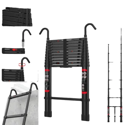 Productafbeelding van Telescoopladder, 11 treden, met afneembare haken, 3,2 meter / 10,5 voet + 2 afneembare haken