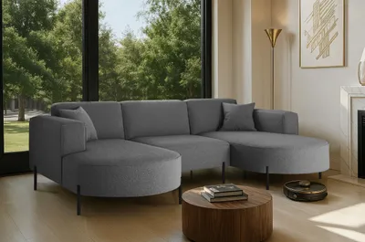 Productafbeelding van Kaiser Möbel: Hoekbank, designbank Modena, model U-vorm, bekleding: stof, kleur: grafiet