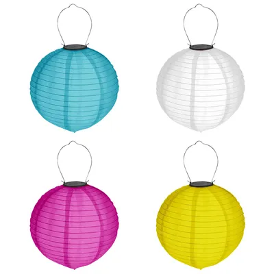 Produktbild von 4er Set Solar LED Lampion Ø 20 cm Party Garten Laterne Bunt Deko Lampenschirm Lampe Kugel Gartenlampion