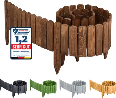 Produktbild von Garronda Beeteinfassung Holz Rollzaun Gartenzaun imprägniert Flexibler Rollborder Rasenkante Palisade Umzäunung für Garten Länge: 200 cm GD-0046 (Dunkelbraun, Höhe: 10 cm)