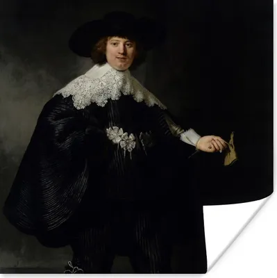 Produktbild von MuchoWow® Poster Hochzeitsbildnis von Marten Soolmans - Gemälde von Rembrandt van Rijn 100x100 cm - Babyzimmer