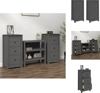 Obrázok produktu pre vidaXL Príborníky 2 ks. Sivé 40x35x80 cm, masívna borovica - Príborníky