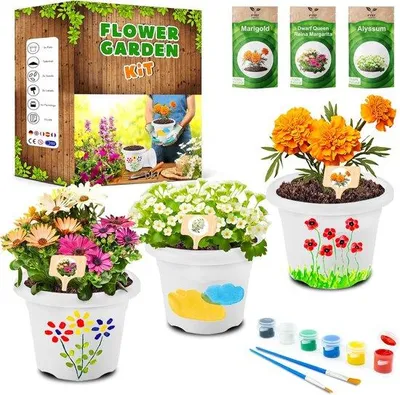 Produktbild von Garten-Set für Kinder, Blumenlabor-Set zum Pflanzen, kreatives Kinderspiel: Blumen und Gemüse im Gewächshaus, Mal- und Anzucht-Set für den Garten