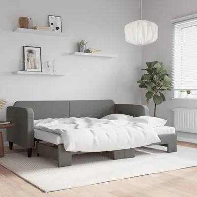 Image de vidaXL Lit de jour extensible avec matelas gris foncé 80x200 cm Tissu