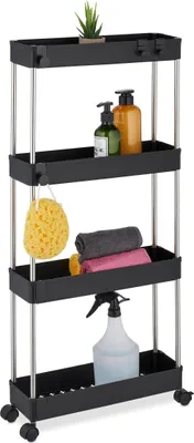 Küchenwagen, 4 Etagen, schwarz, 88x41,5x14,5 cm