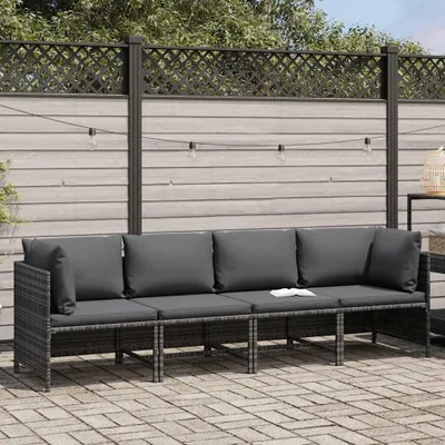 Produktbild von vidaXL 4-Sitzer-Gartensofa mit Kissen Grau Poly Rattan