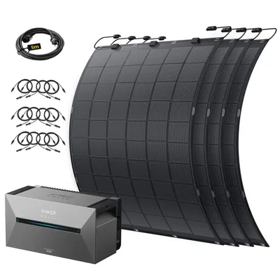 Produktbild von Balkonkraftwerk mit Speicher (900W | 1600Wh), Anker SOLIX Solarbank 2 E1600 Pro, Flexibel Solarpanel 4x225W für Balkon Dach Wand und Wohnmobil