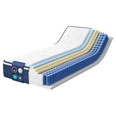Produktbild von VASAGLE Federkernmatratze 90 x 200 x 20 cm, Gel-Memory-Schaum, mittelfest, 7-Zonen, Schlafzimmer, atmungsaktiv, blau