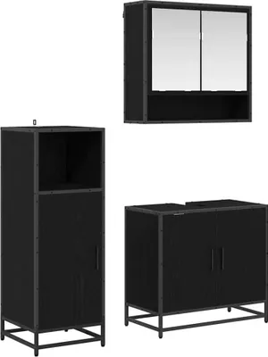 Produktbild von Badezimmermöbel-Set 3 pcs Schwarz Eichen-Optik Holzwerkstoff