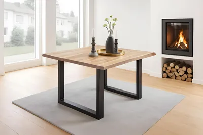 Produktbild von Esstisch Baumkante massiv Akazie eichefarben 90 x 90 schwarz NIAH