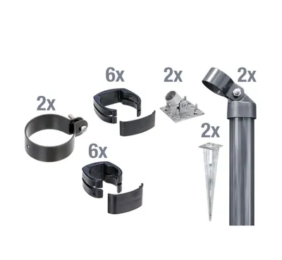 Image de Alberts 601911 Kit de raccordement d'un portail en treillis ondulé à un treillis soudé Fix-Clip Pro®, kit,2s, phosphaté zinc anthracite métallique, avec douille de sol à enfoncer, Ø du montant de portail : 60 mm, hauteur de clôture : 1020 mm