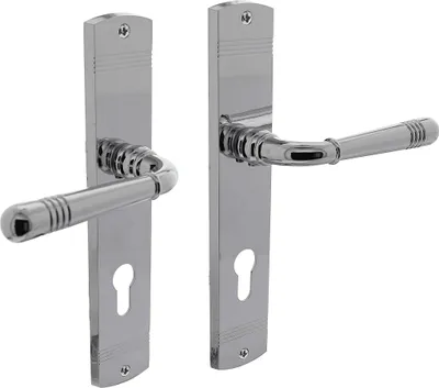 Produktbild von Langschildgarnitur Fenstergriff Chrom glänzend Türbeschlag massiv Zamak Modell Kiel Profilzylinder