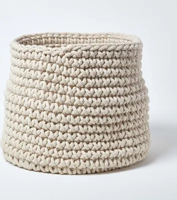 Produktbild von HOMESCAPES Gestrickter Aufbewahrungskorb, 100% Baumwolle, Natur,42 x 37 cm