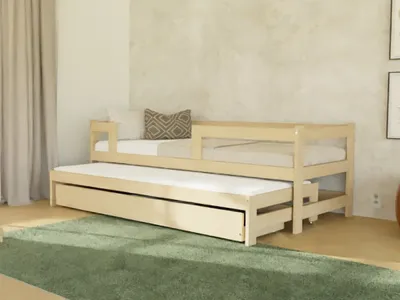 Produktbild von Einzelbett SAFE 90x200 3-in-1 mit Barriere, Ausziehbett und Aufbewahrungsschublade Unlackiert, Mit einem Rausfallschutz