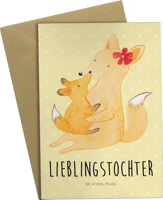 Produktbild von Mr. & Mrs. Panda Beileidskarte Fuchs Mama - Gelb Pastell - Geschenk, Mutter, einladungskarten, Muttertag, osterkarte, genesungskarte, weihnachtskarten, hochzeitskarten