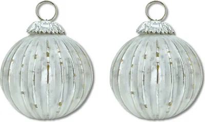 Produktbild von Glas Weihnachtskugel weiß silber - C - 2 Stück 8,5 x 10cm Deko-Kugel Christbaumschmuck glänzend