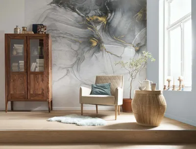 Produktbild von Komar Vlies Fototapete - Ink Gold Flow - Größe: 300 x 280 cm (Breite x Höhe) - 6 Bahnen