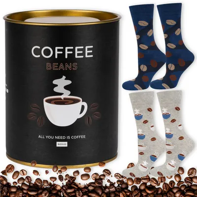 Produktbild von 2 Paar Männer-Socken aus Baumwolle mit Kaffeemuster, Größe 40-45 von SOXO, Geschenk für den Mann zum Geburtstag